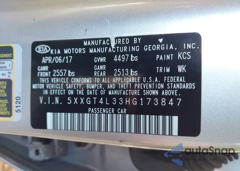 2017 Kia Optima Lx z USA, uszkodzony, nr VIN 5XXGT4L33HG173847